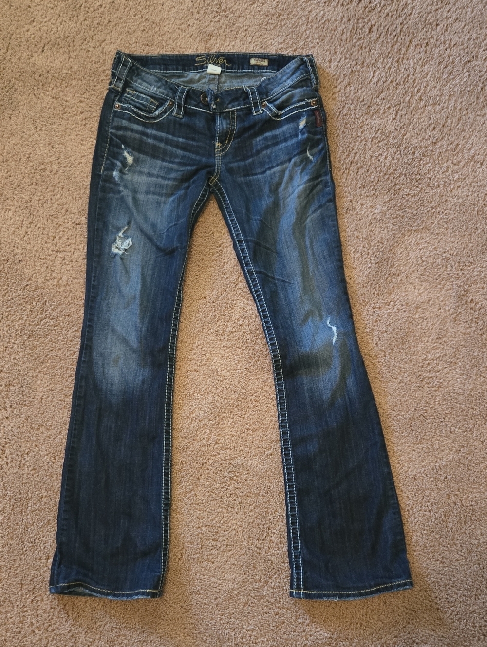 Silver Jeans Women's Blue Distressed Tuesday Boot Cut Jeans